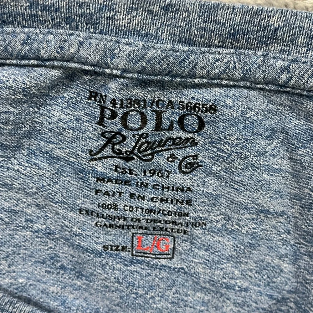 Polo Ralph Lauren T-Shirt Mens Large Blue Heather Pony Logo Long Sleeve V-Neck